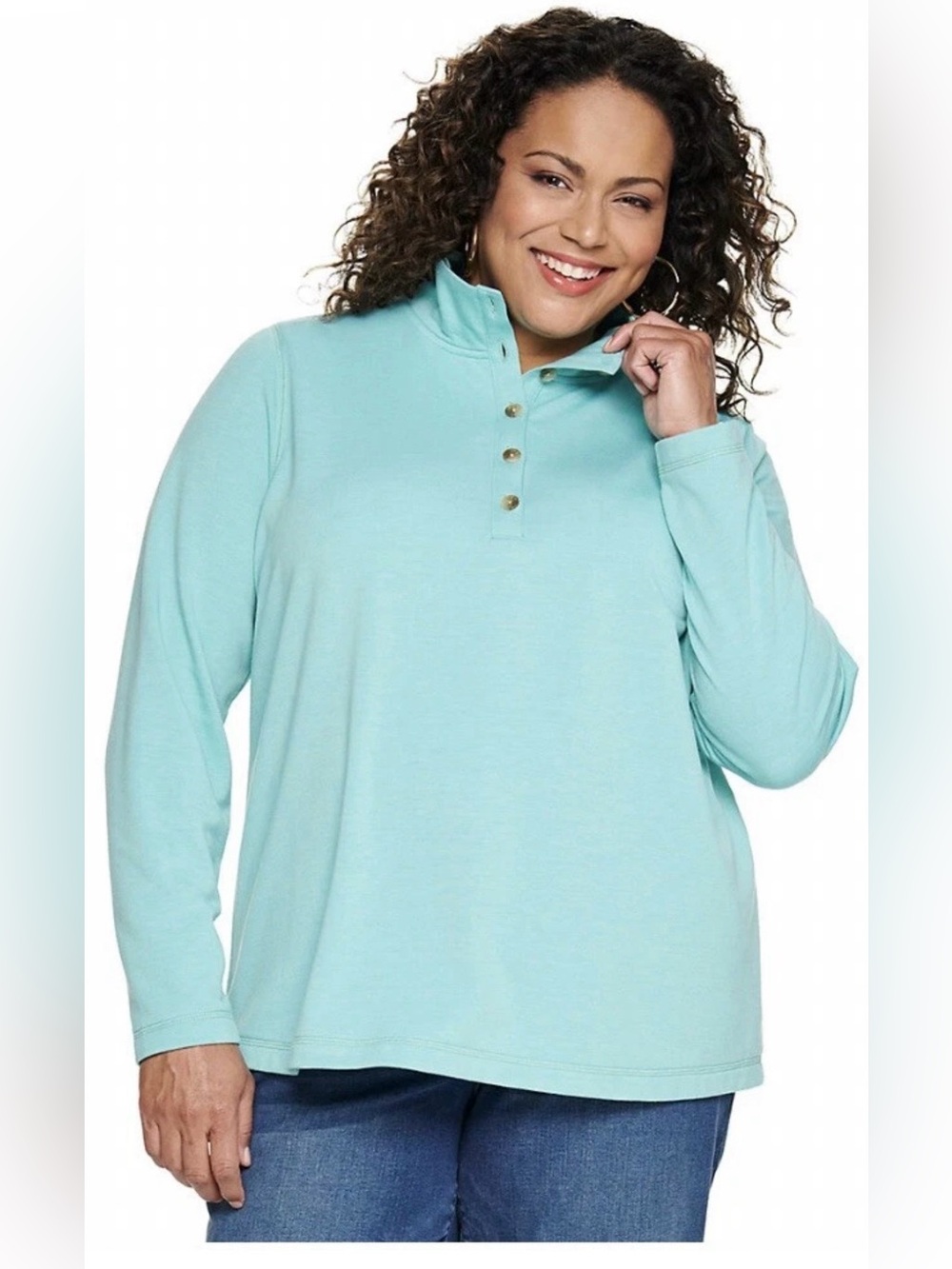 Womens 3X mock neck croft & barrow Pullover Sweatshirt NEW soft stretch buttons